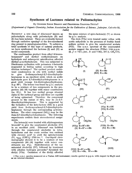 Syntheses of lactones related to psilostachyins