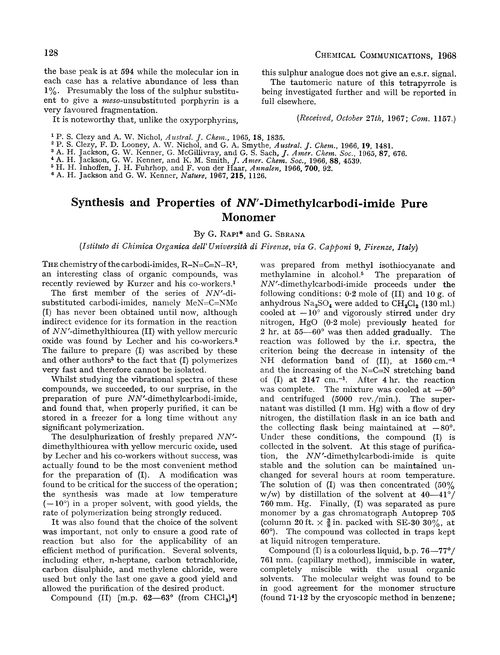 Synthesis and properties of NN′-dimethylcarbodi-imide pure monomer