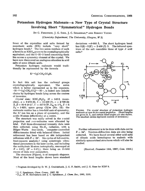 Potassium hydrogen malonate—a new type of crystal structure involving short “symmetrical” hydrogen bonds