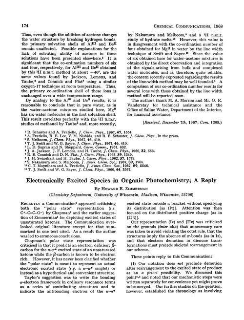 Electronically excited species in organic photochemistry; a reply