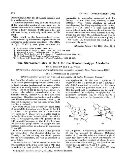 The stereochemistry at C-14 for the rhoeadine-type alkaloids