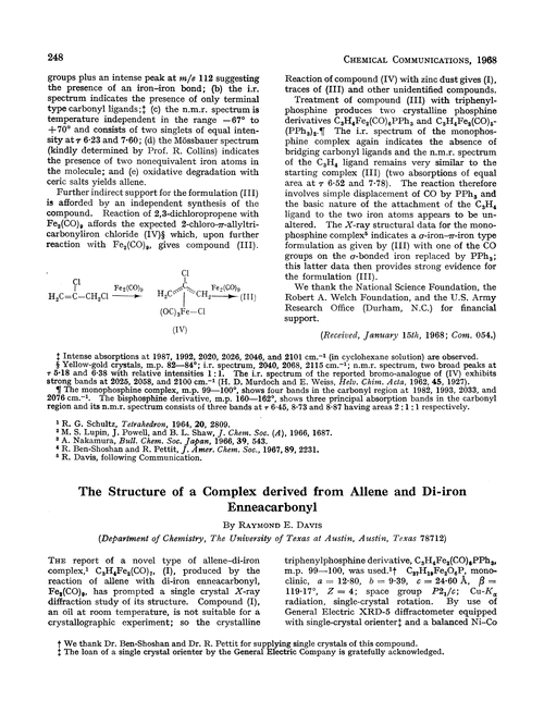 The structure of a complex derived from allene and di-iron enneacarbonyl