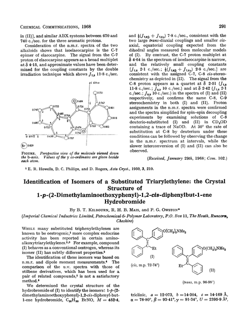 Identification of isomers of a substituted triarylethylene: the crystal structure of 1-p-(2-dimethylaminoethoxyphenyl)-1,2-cis-diphenylbut-1-ene hydrobromide