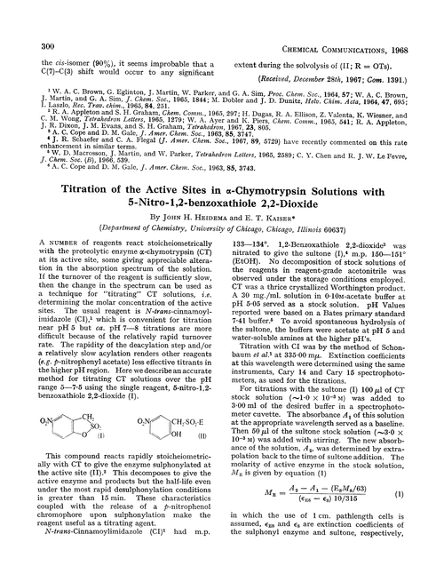 Titration of the active sites in α-chymotrypsin solutions with 5-nitro-1,2-benzoxathiole 2,2-dioxide