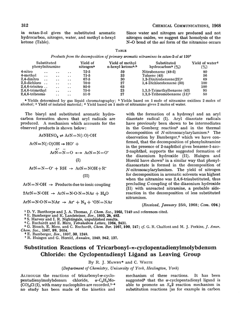 Substitution reactions of tricarbonyl-π-cyclopentadienylmolybdenum chloride: the cyclopentadienyl ligand as leaving group