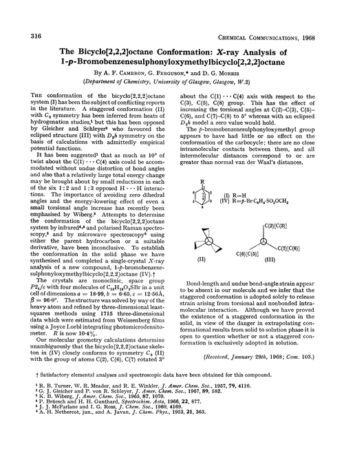 The bicyclo[2,2,2]octane conformation: X-ray analysis of 1-p-bromobenzenesulphonyloxymethylbicyclo[2,2,2]octane