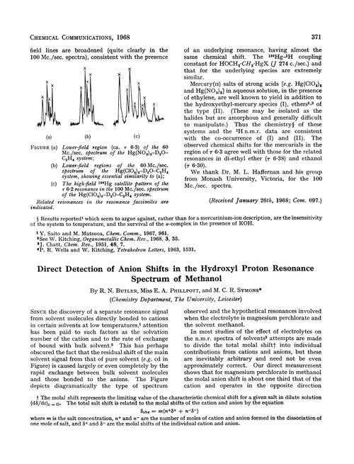 Direct detection of anion shifts in the hydroxyl proton resonance spectrum of methanol