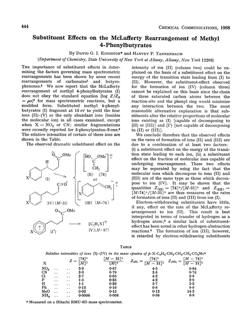 Substituent effects on the McLafferty rearrangement of methyl 4-phenylbutyrates