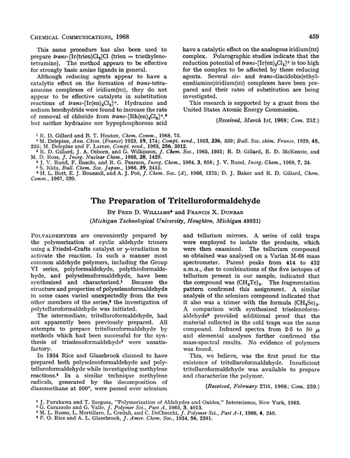 The preparation of tritelluroformaldehyde