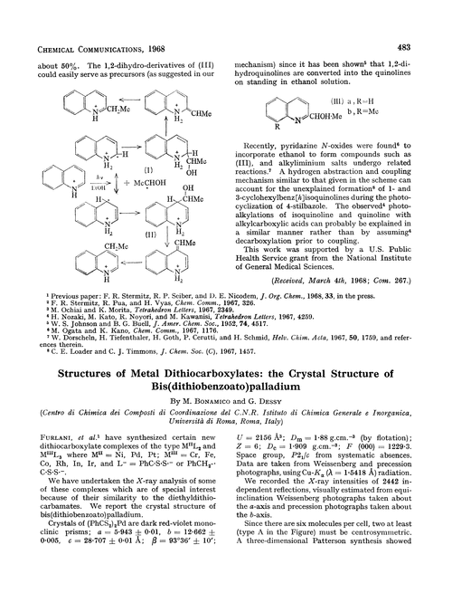 Structures of metal dithiocarboxylates: the crystal structure of bis(dithiobenzoato)palladium