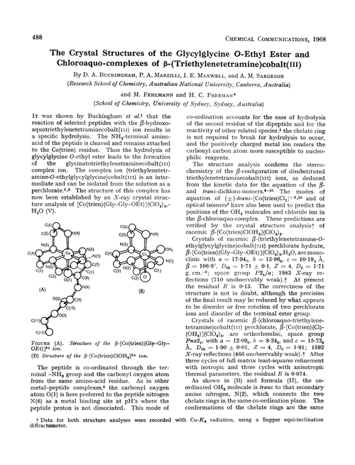 The crystal structures of the glycylglycine O-ethyl ester and chloroaquo-complexes of β-(triethylenetetramine)cobalt(III)