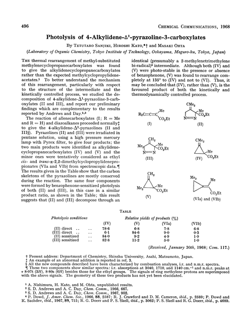 Photolysis of 4-alkylidene-Δ1-pyrazoline-3-carboxylates