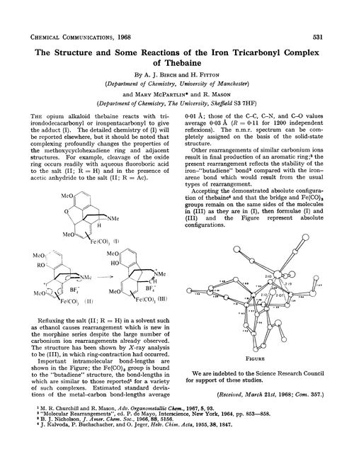 The structure and some reactions of the iron tricarbonyl complex of thebaine
