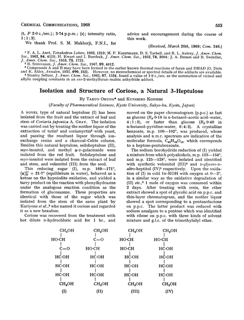 Isolation and structure of coriose, a natural 3-heptulose