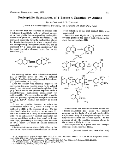 Nucleophilic substitution of 1-bromo-4-naphthol by aniline
