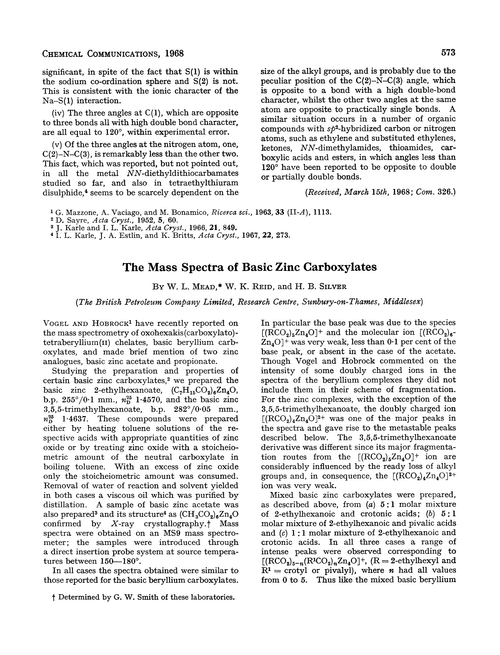 The mass spectra of basic zinc carboxylates