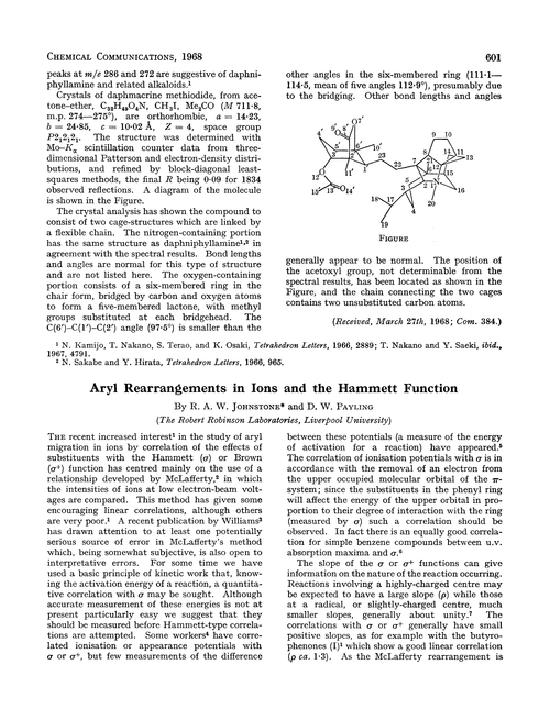 Aryl rearrangements in ions and the Hammett function