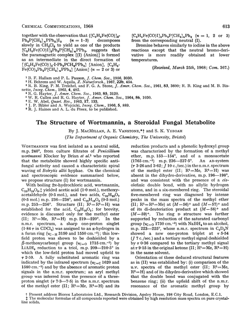 The structure of wortmannin, a steroidal fungal metabolite