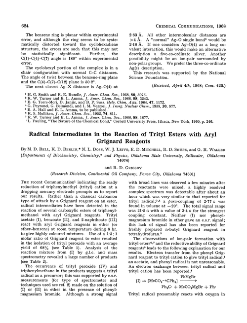 Radical intermediates in the reaction of trityl esters with aryl Grignard reagents