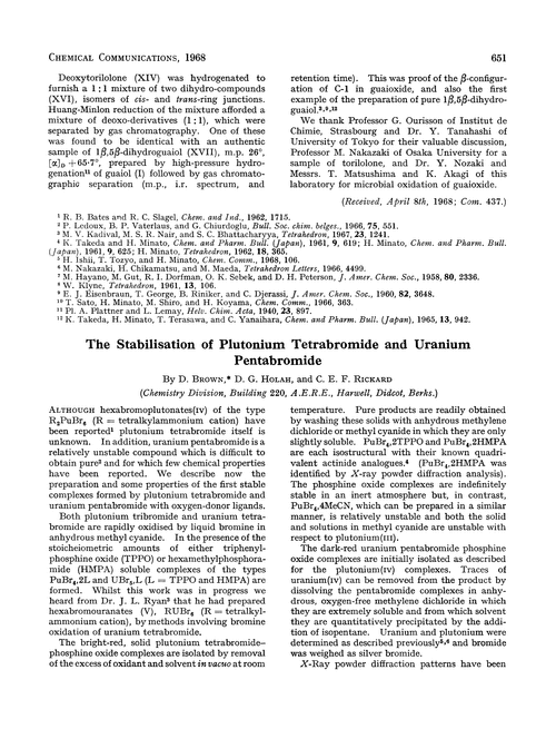 The stabilisation of plutonium tetrabromide and uranium pentabromide