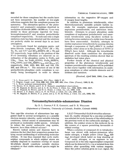 Tetramethyltetrathia-adamantane dianion
