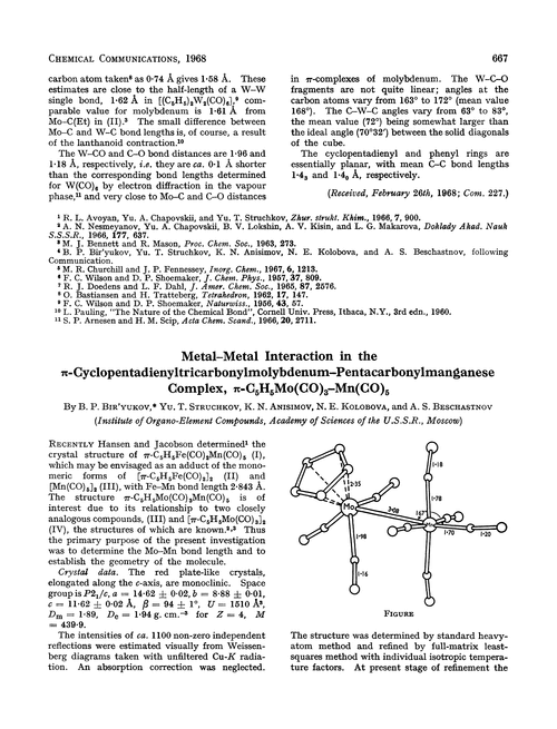 Metal–metal interaction in the π-cyclopentadienyltricarbonylmolybdenum–pentacarbonylmanganese complex, π-C5H5Mo(CO)3–Mn(CO)5