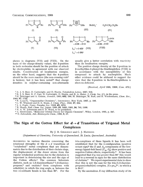 The sign of the cotton effect for d→d transitions of trigonal metal complexes