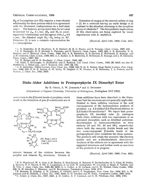 Diels–Alder additions to protoporphyrin IX dimethyl ester