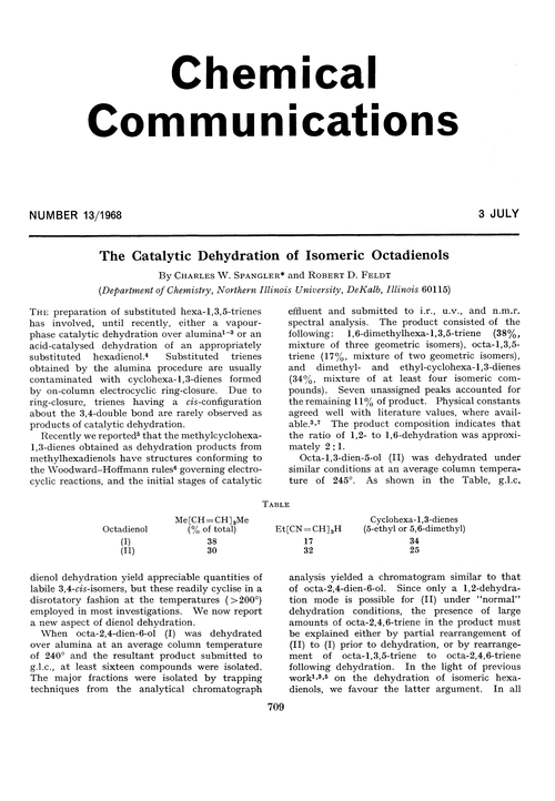 The catalytic dehydration of isomeric octadienols