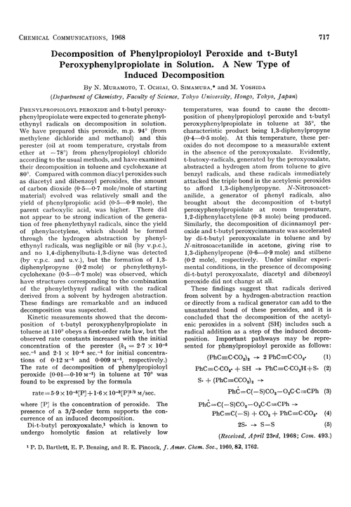 Decomposition of phenylpropioloyl peroxide and t-butyl peroxyphenylpropiolate in solution. A new type of induced decomposition