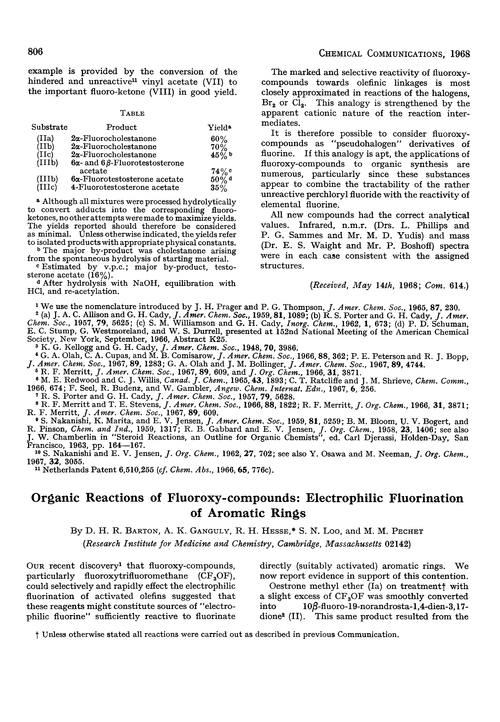 Organic reactions of fluoroxy-compounds: electrophilic fluorination of aromatic rings