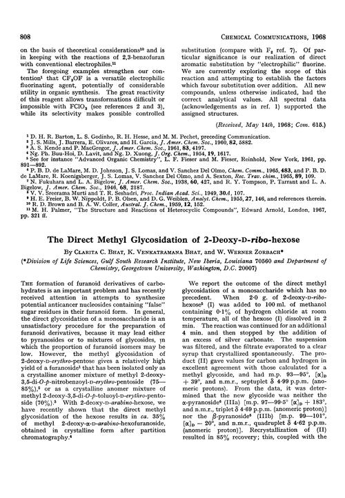 The direct methyl glycosidation of 2-deoxy-D-ribo-hexose