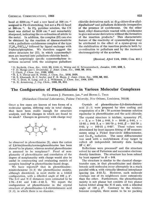 The configuration of phenothiazine in various molecular complexes
