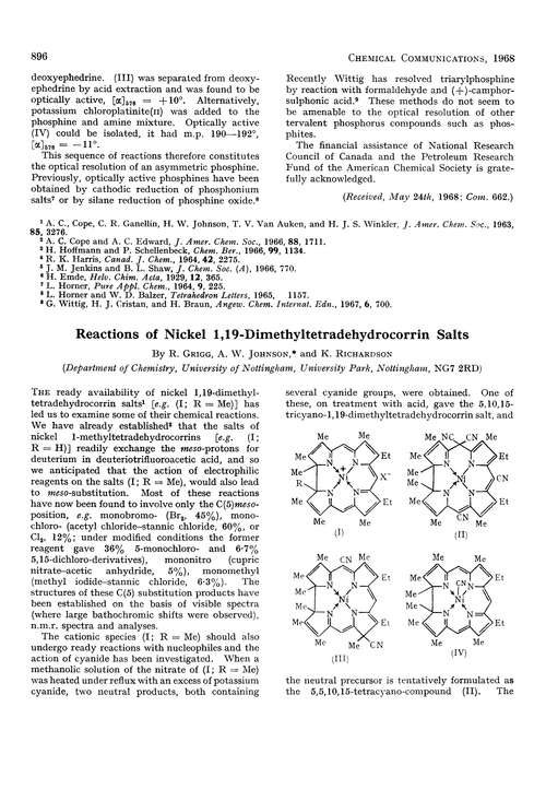 Reactions of nickel 1,19-dimethyltetradehydrocorrin salts