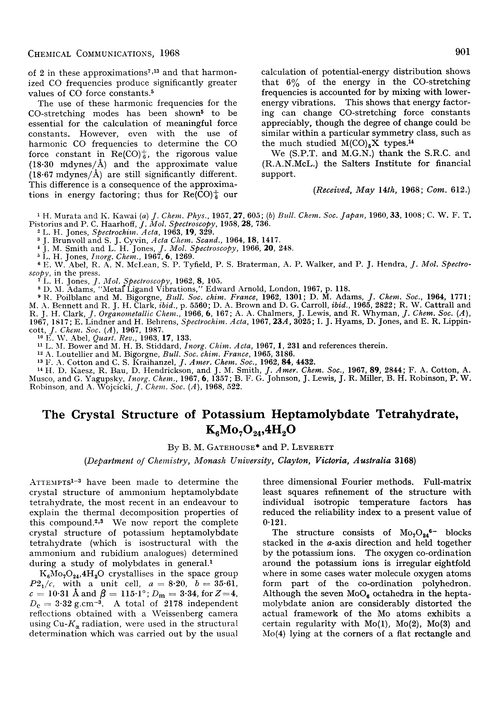 The crystal structure of potassium heptamolybdate tetrahydrate, K6Mo7O24, 4H2O