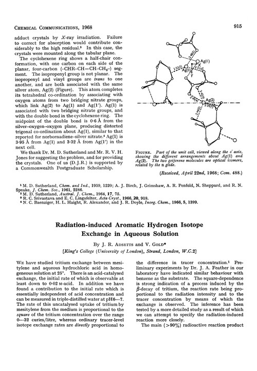 Radiation-induced aromatic hydrogen isotope exchange in aqueous solution