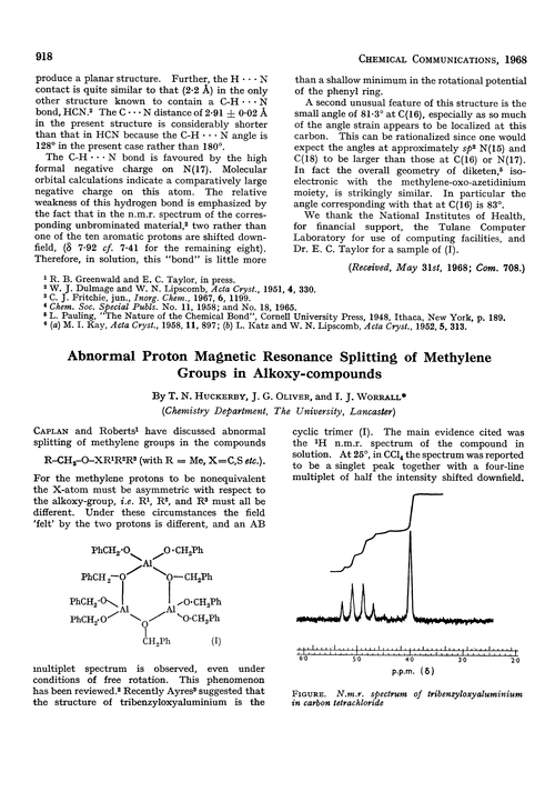 Abnormal proton magnetic resonance splitting of methylene groups in alkoxy-compounds