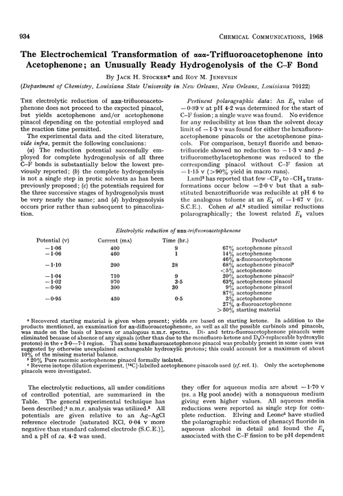 The electrochemical transformation of ααα-trifluoroacetophenone into acetophenone; an unusually ready hydrogenolysis of the C–F bond