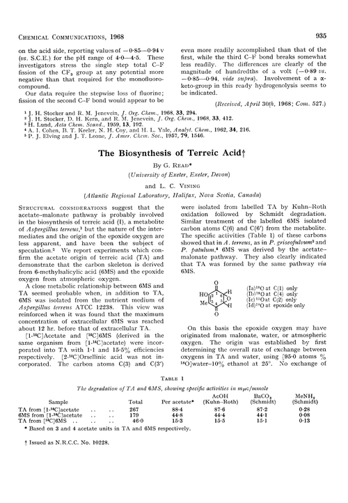 The biosynthesis of terreic acid