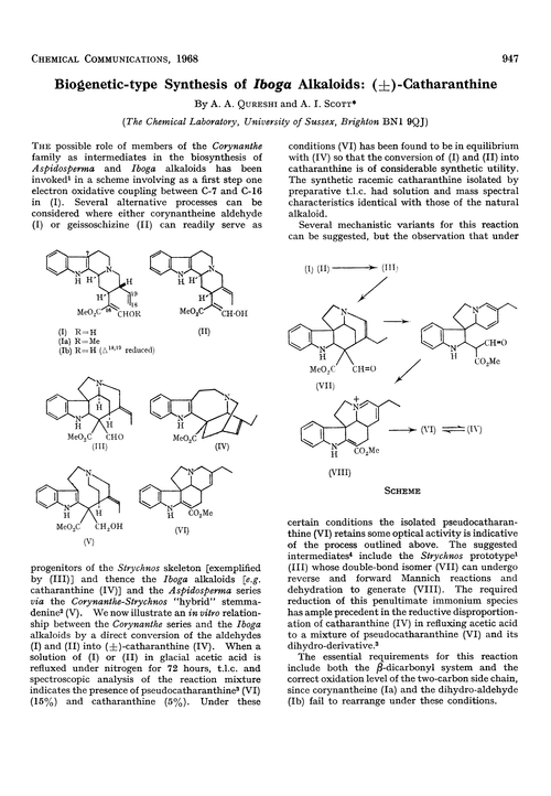 Biogenetic-type synthesis of Iboga alkaloids: (±)-catharanthine