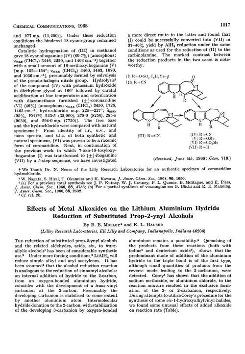 Effects of metal alkoxides on the lithium aluminium hydride reduction of substituted prop-2-ynyl alcohols