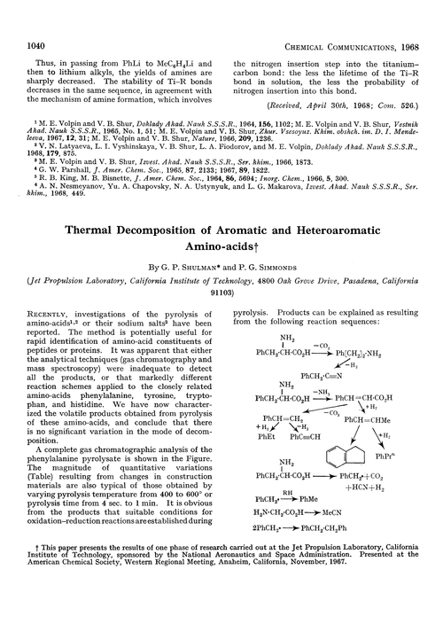 Thermal decomposition of aromatic and heteroaromatic amino-acids