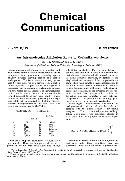 An intramolecular alkylation route to cycloalkylacetylenes