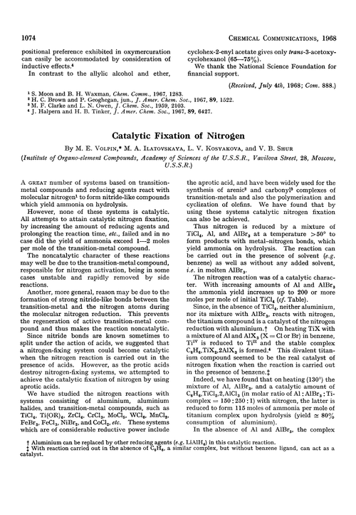 Catalytic fixation of nitrogen