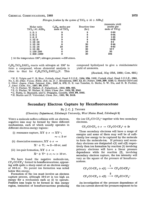 Secondary electron capture by hexafluoroacetone