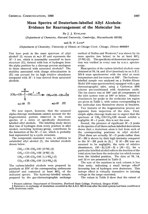 Mass spectra of deuterium-labelled allyl alcohols: evidence for rearrangement of the molecular ion