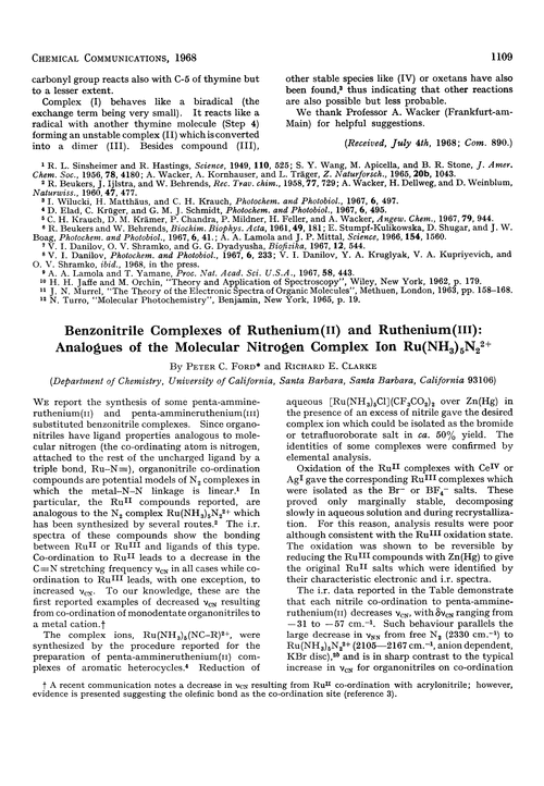 Benzonitrile complexes of ruthenium(II) and ruthenium(III): analogues of the molecular nitrogen complex ion Ru(NH3)5N22+