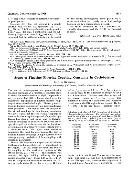 Signs of fluorine–fluorine coupling constants in cyclobutenes