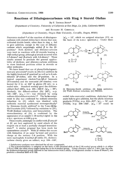 Reactions of dihalogenocarbenes with ring B steroid olefins