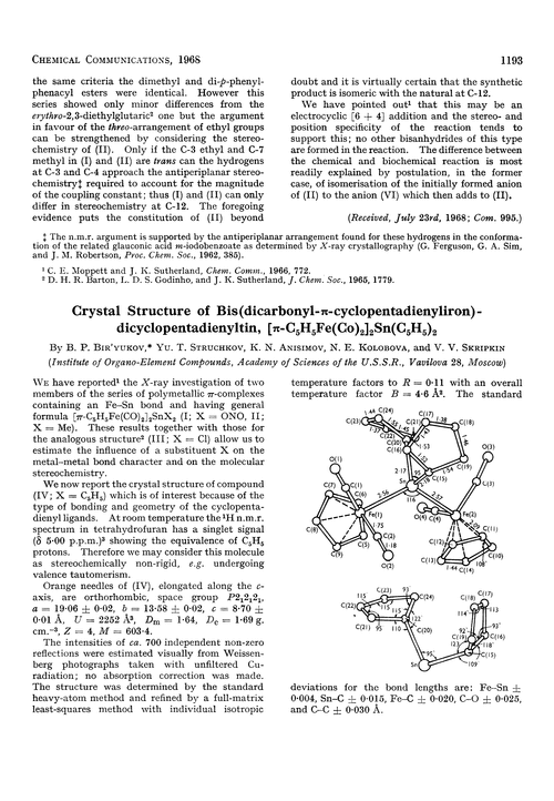 Crystal structure of bis(dicarbonyl-π-cyclopentadienyliron)-dicyclopentadienyltin, [π-C5H5Fe(Co)2]2Sn(C5H5)2